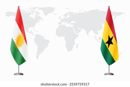 Kurdistan and Ghana flags for official meeting against background of world map.