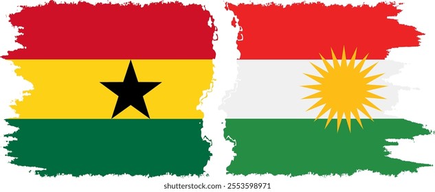 Kurdistan and Ghana grunge flags connection, vector