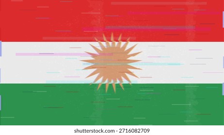 Vector Video de bandera de falla de Kurdistán, distorsión dividida RGB, ilustración de marco abstracto digital