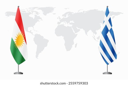 Kurdistan and Greece flags for official meeting against background of world map.