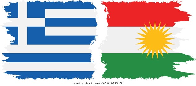 Kurdistan and Greece grunge flags connection, vector