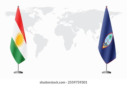 Kurdistan and Guam flags for official meeting against background of world map.