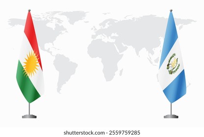 Kurdistan and Guatemala flags for official meeting against background of world map.