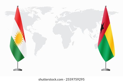 Kurdistan and Guinea Bissau flags for official meeting against background of world map.