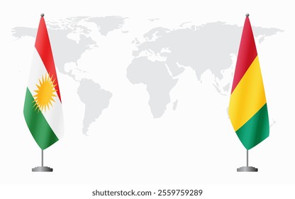 Kurdistan and Guinea flags for official meeting against background of world map.