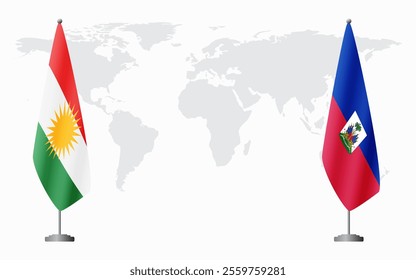 Kurdistan and Haiti flags for official meeting against background of world map.