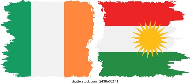Kurdistan and Ireland grunge flags connection, vector