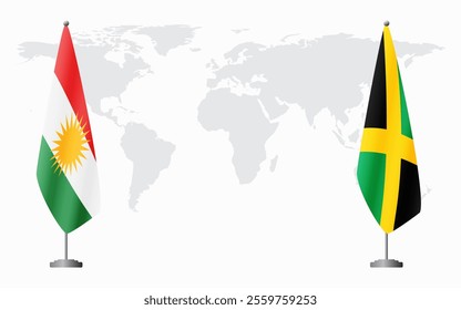 Kurdistan and Jamaica flags for official meeting against background of world map.