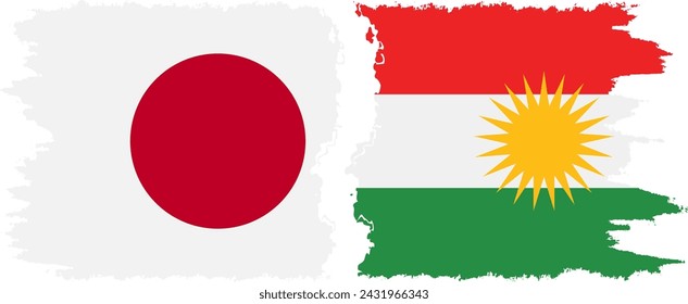 Kurdistan and Japan grunge flags connection, vector