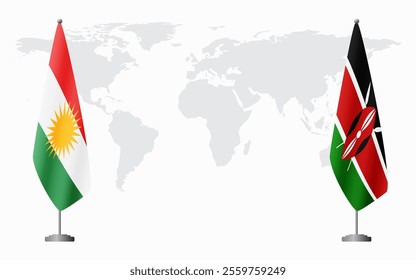 Kurdistan and Kenya flags for official meeting against background of world map.