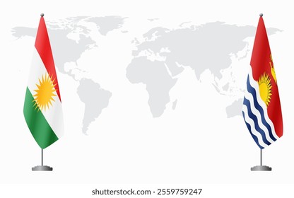 Kurdistan and Kiribati flags for official meeting against background of world map.