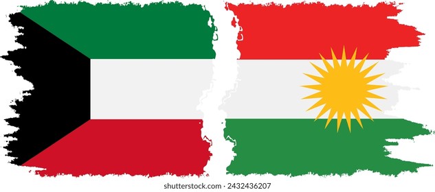 Banderas de grunge de Kurdistán y Kuwait conexión, vector