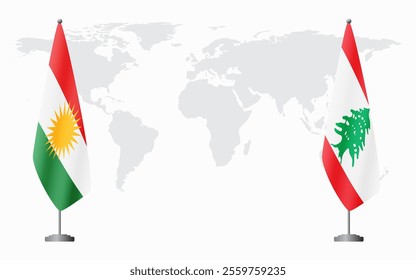 Kurdistan and Lebanon flags for official meeting against background of world map.