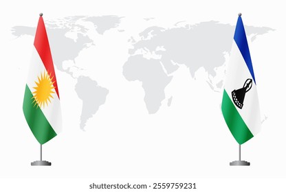 Kurdistan and Lesotho flags for official meeting against background of world map.