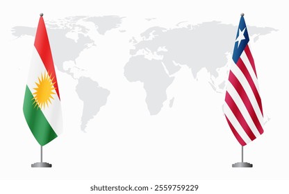 Kurdistan and Liberia flags for official meeting against background of world map.