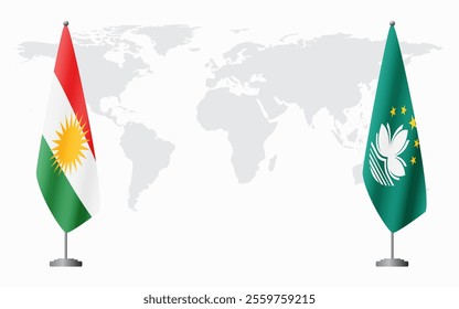 Kurdistan and Macau flags for official meeting against background of world map.