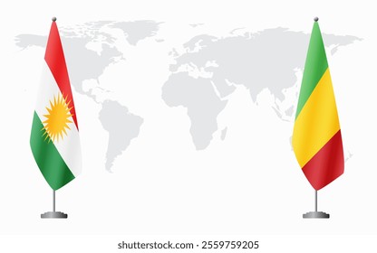 Kurdistan and Mali flags for official meeting against background of world map.