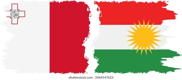 Kurdistan and Malta grunge flags connection, vector