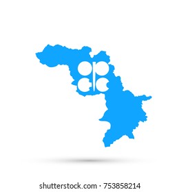 Kurdistan map in Organization of the Petroleum Exporting Countries (OPEC) flag colors, editable vector.