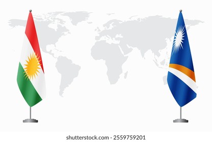 Kurdistan and Marshall Islands flags for official meeting against background of world map.