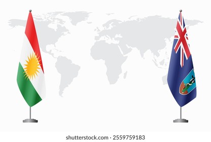 Kurdistan and Montserrat flags for official meeting against background of world map.