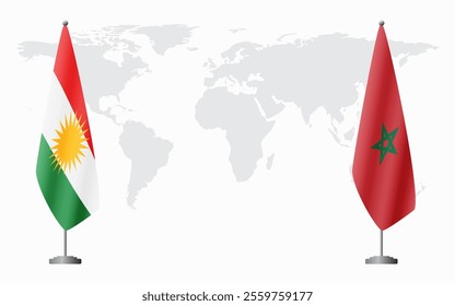 Kurdistan and Morocco flags for official meeting against background of world map.