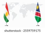 Kurdistan and Namibia flags for official meeting against background of world map.