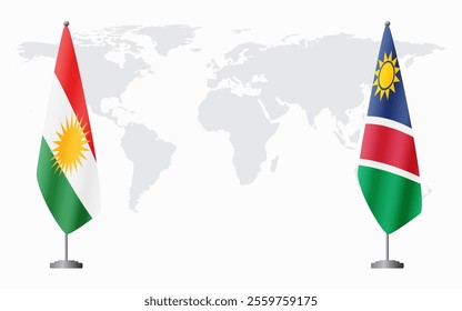 Kurdistan and Namibia flags for official meeting against background of world map.