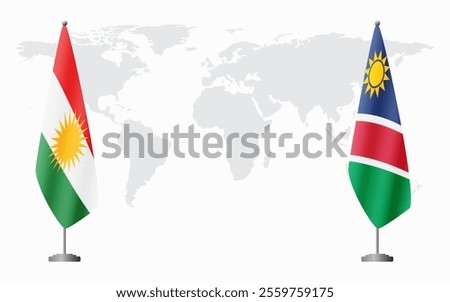 Kurdistan and Namibia flags for official meeting against background of world map.