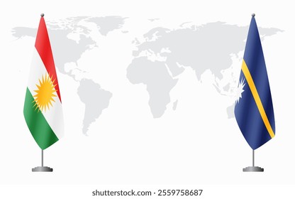 Kurdistan and Nauru flags for official meeting against background of world map.