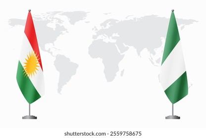 Kurdistan and Nigeria flags for official meeting against background of world map.