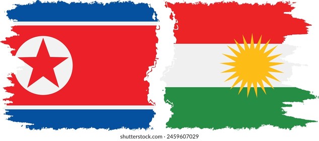 Kurdistan and North Korea grunge flags connection, vector