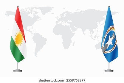 Kurdistan and Northern Mariana Islands flags for official meeting against background of world map.