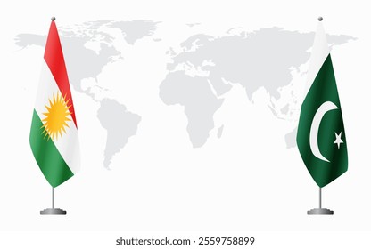 Kurdistan and Pakistan flags for official meeting against background of world map.