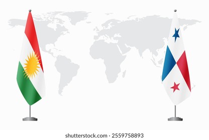 Kurdistan and Panama flags for official meeting against background of world map.