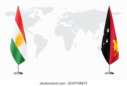 Kurdistan and Papua New Guinea flags for official meeting against background of world map.