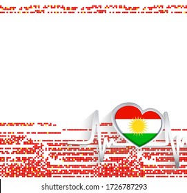 Kurdistan Patriotic Background. Kurdistan flag heart shaped and heartbeat line. Vector illustration.