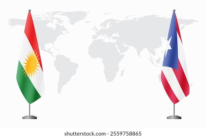 Kurdistan and Puerto Rico flags for official meeting against background of world map.