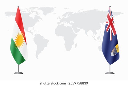 Kurdistan and Saint Helena flags for official meeting against background of world map.