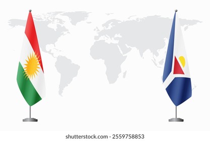 Kurdistan and Saint Martin flags for official meeting against background of world map.