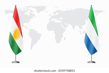 Kurdistan and Sierra Leone flags for official meeting against background of world map.