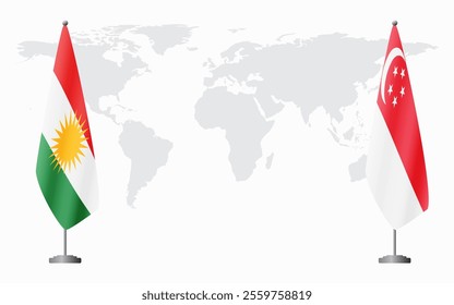 Kurdistan and Singapore flags for official meeting against background of world map.