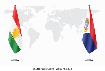 Kurdistan and Sint Maarten flags for official meeting against background of world map.