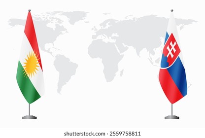 Kurdistan and Slovakia flags for official meeting against background of world map.