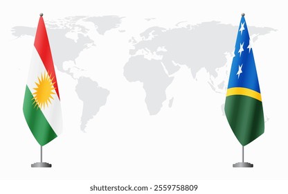 Kurdistan and Solomon Islands flags for official meeting against background of world map.