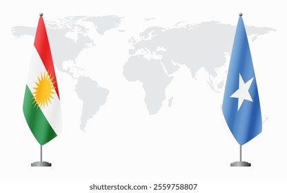 Kurdistan and Somalia flags for official meeting against background of world map.