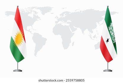 Kurdistan and Somaliland flags for official meeting against background of world map.