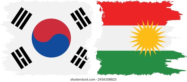 Kurdistan and South Korea grunge flags connection, vector