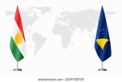 Kurdistan and Tokelau flags for official meeting against background of world map.