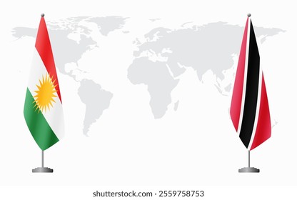 Kurdistan and Trinidad and Tobago flags for official meeting against background of world map.